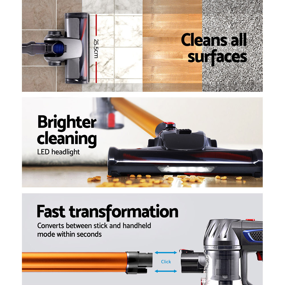 Devanti 150W Cordless Stick Vacuum Cleaner 10000Pa Gold – Sumo Deals Washable Hepa Filter Assembly Inside Devanti 150W Cordless Stick Vacuum