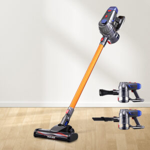 Devanti 150W Cordless Stick Vacuum in gold and grey standing upright
