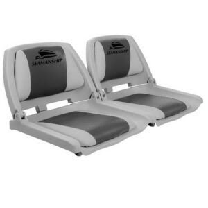 Pair of Seamanship grey and charcoal low back swivel folding boat seats