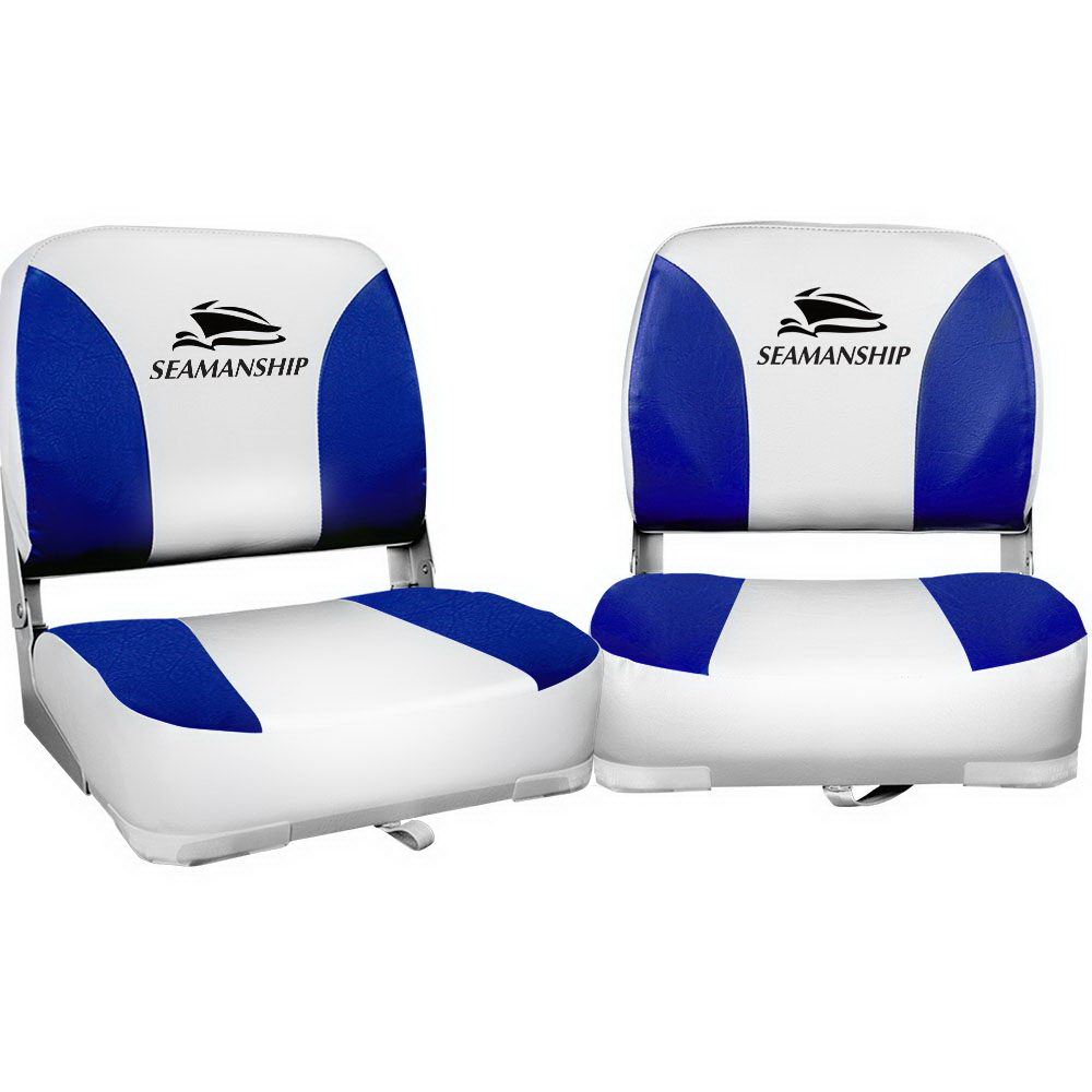 Seamanship Low Back Swivel Folding Boat Seats 2 Pack – Sumo Deals Pair Of Seamanship Low Back White And Blue Swivel Folding Boat Seats