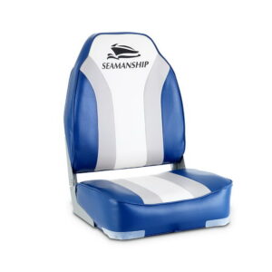 Pair of Seamanship high back grey and blue swivel folding boat seats