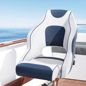 Seamanship white and blue captain bucket boat seat front view