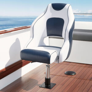 Seamanship captain bucket boat seat and adjustable pedestal combo blue white