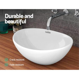 Cefito ceramic oval bathroom basin vanity sink mounted on timber benchtop