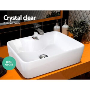 Cefito ceramic rectangular bathroom vanity basin sink with installed chrome mixer tap
