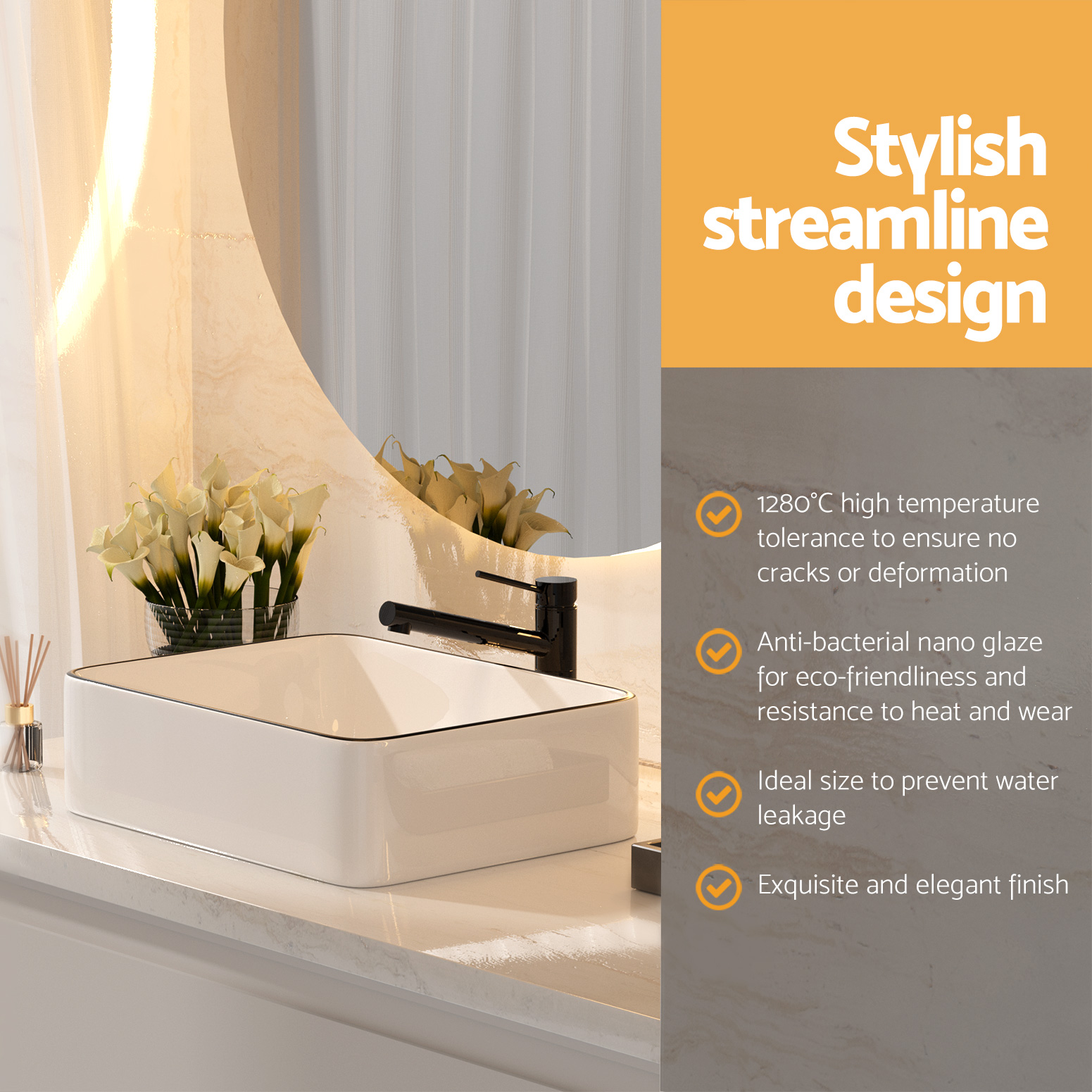 Cefito Ceramic Black Line Above Counter Vanity Basin Sink – Sumo Deals Cefito Ceramic Black Line Above Counter Vanity Basin Sink - Image 4