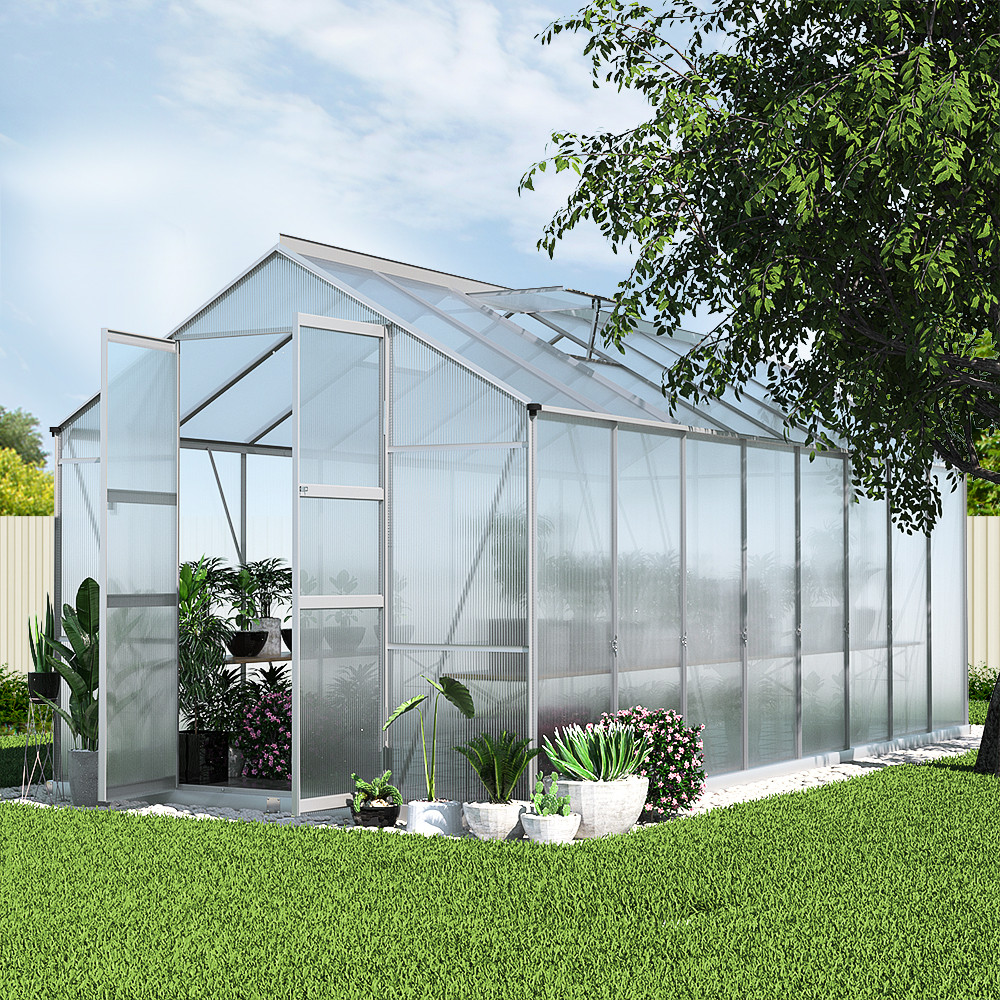 Green Fingers 4.7M Aluminium Greenhouse Double Doors – Sumo Deals Aluminium Greenhouse