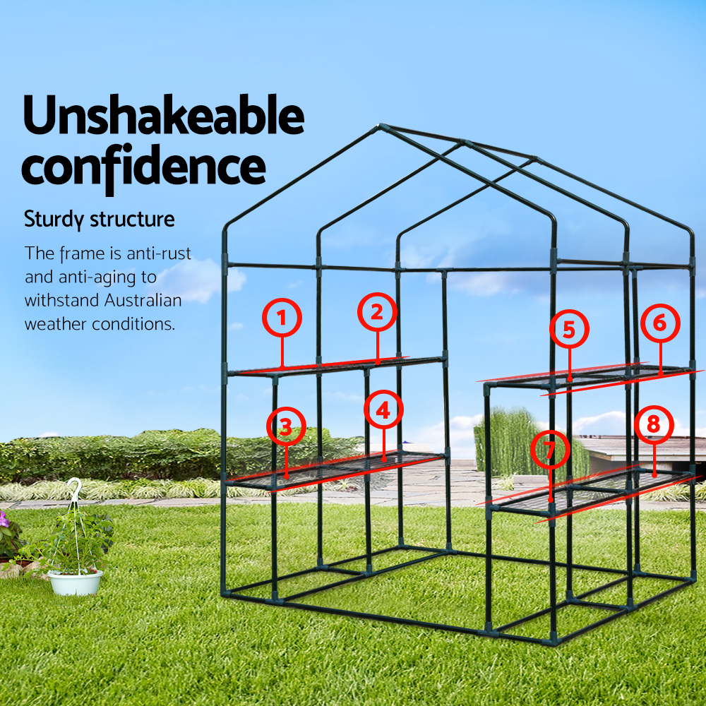 Green Fingers Walk-In Greenhouse 1.4X1.55X2M With 8 Shelves – Sumo Deals Walk-In Greenhouse