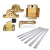 Full Galvanized Sliding Gate Hardware Track Rollers Diy Kit Laid Out Flat