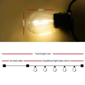 23M Outdoor Led Festoon String Lights Ip44 Waterproof Product Image Sumo Deals