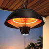 Devanti 1500W Electric Patio Infrared Heater – Sumo Deals Devanti 1500W Electric Patio Infrared Heater In Black Hanging From Ceiling Chains
