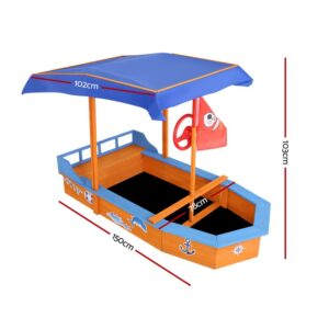 Keezi Kids Wooden Boat Sandpit With Bench 150Cm Product Image Sumo Deals