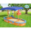Keezi kids wooden boat sandpit with overhead canopy and all-round seating