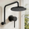 Cefito matte black round overhead swivel shower head installed on wall
