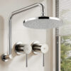 Cefito 9 Inch Overhead Swivel Shower Head With Twin Taps Silver – Sumo Deals Cefito Silver Round Overhead Swivel Shower Head Installed On Wall