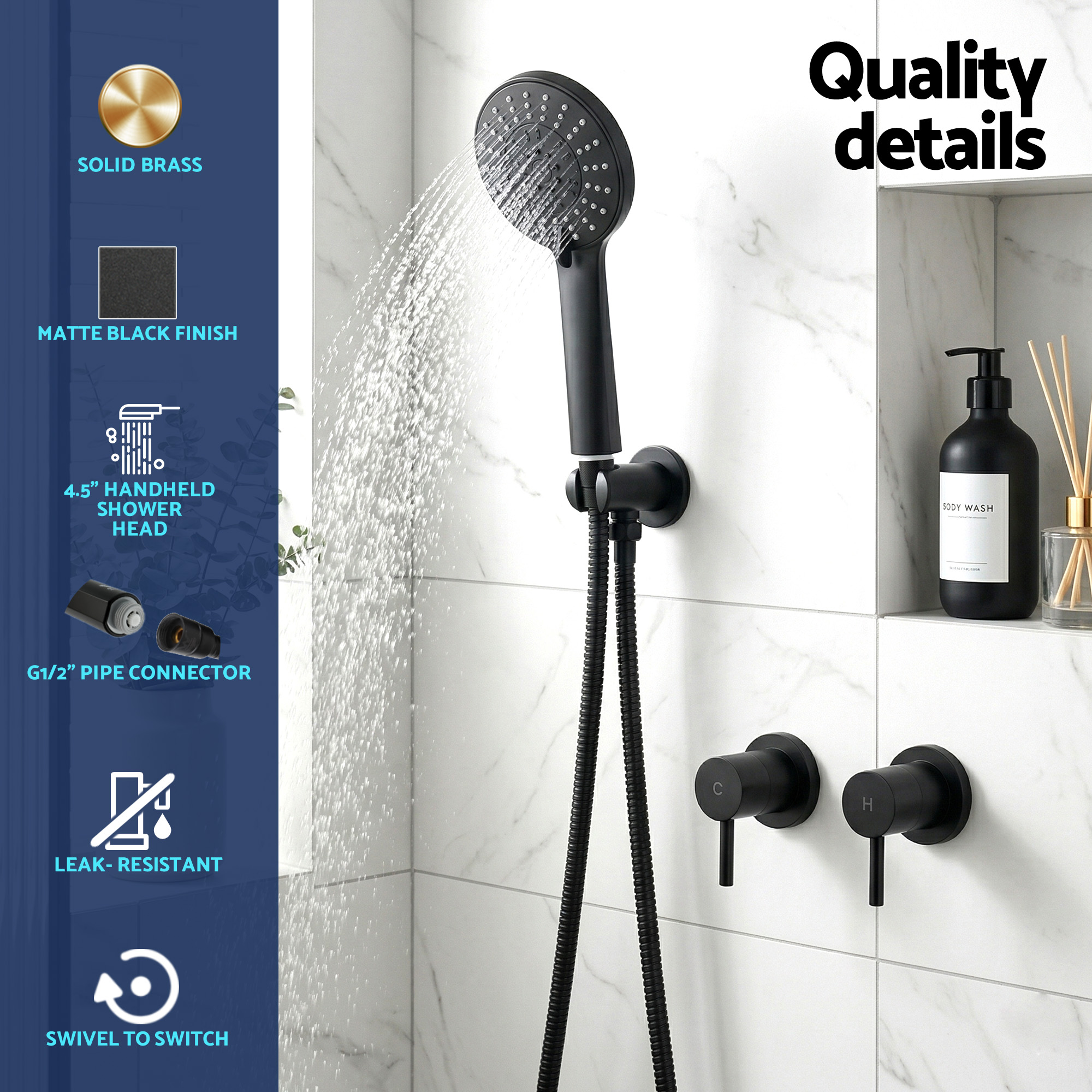Cefito 4.5 Inch Matte Black Handheld Shower Head – Sumo Deals Cefito 4.5 Inch Matte Black Handheld Shower Head - Image 5