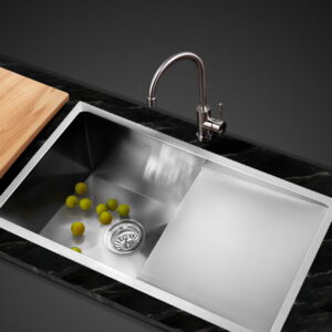 Cefito single bowl stainless steel kitchen sink 87x45cm with silky satin finish