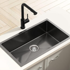Cefito 60cm black stainless steel sink installed under mount with pull out tap