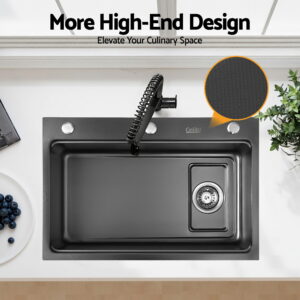 Cefito 304 Stainless Steel Bar Kitchen Basin Sink 68X45Cm – Sumo Deals Flat Drain Cover And Sloped Base Lines Inside An R25 Rounded Corner Steel Sink