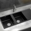 Cefito double bowl granite stone kitchen sink 116x50cm in a premium matte black finish