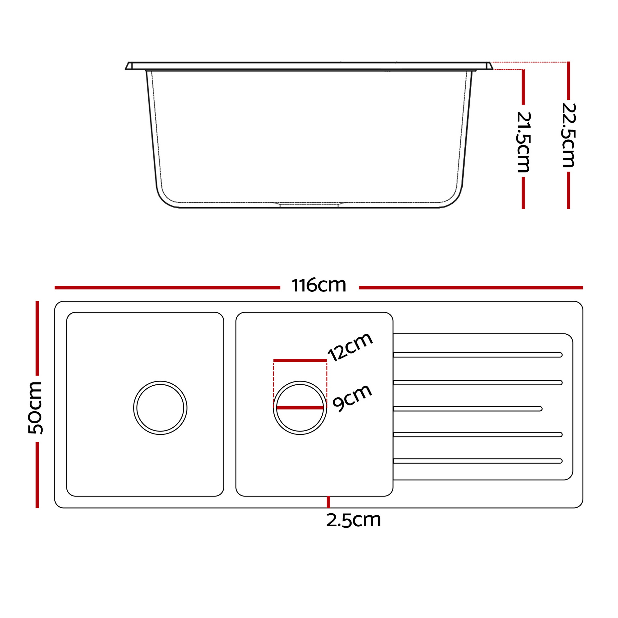 Cefito White Granite Kitchen Sink Double Bowl 116X50Cm – Sumo Deals Cefito White Granite Kitchen Sink Double Bowl 116X50Cm - Image 2