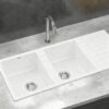 Cefito White Granite Kitchen Sink Double Bowl 116x50cm Top View