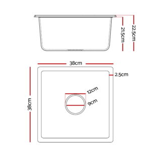 Cefito White Granite Stone Kitchen Sink 38X38Cm – Sumo Deals Dimensions Diagram For 38X38X23Cm White Granite Stone Kitchen Sink With Waste Strainer