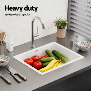 Cefito White Granite Stone Kitchen Sink 38X38Cm – Sumo Deals Undermount Installation Of White Granite Stone Kitchen Sink In Modern Benchtop