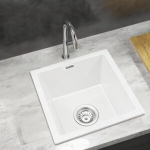 Cefito White Granite Stone Kitchen Sink 38x38cm single bowl top view