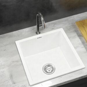 Cefito White Granite Kitchen Sink Single Bowl 38x38cm Top View