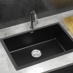 Cefito Black Granite Kitchen Sink Single Bowl 70x45cm Top View