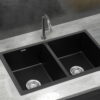 Cefito double bowl granite stone kitchen sink 77x45cm in a premium matte black finish