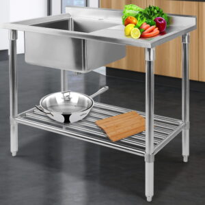 Cefito freestanding stainless steel sink bench kitchen workstation 100x60cm