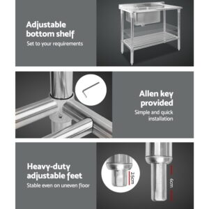 Adjustable Shelf And Feet On Stainless Steel Sink Bench