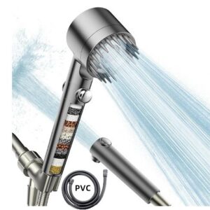 Extra Long Braided Stainless Steel Anti Burst Shower Hose Laid Out On A Clean Counter