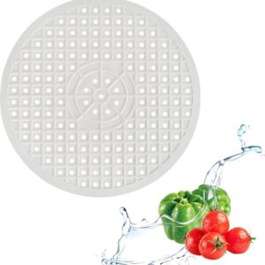 White round rubber sink mat with honeycomb drainage holes inside kitchen basin