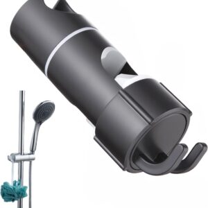 Matte black adjustable slide piece for shower rod fixed to a rail