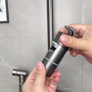 Close Up Of Black Hand Shower Bracket Showing Internal Silicone Pads And Hooks