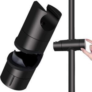 Universal black shower head holder in matte finish on a slider rail