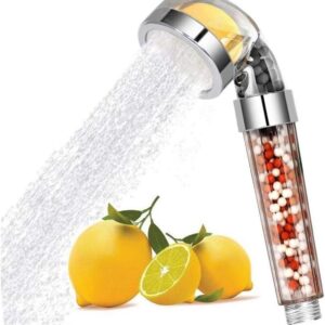 Clear high pressure shower head with water filter beads inside the handle