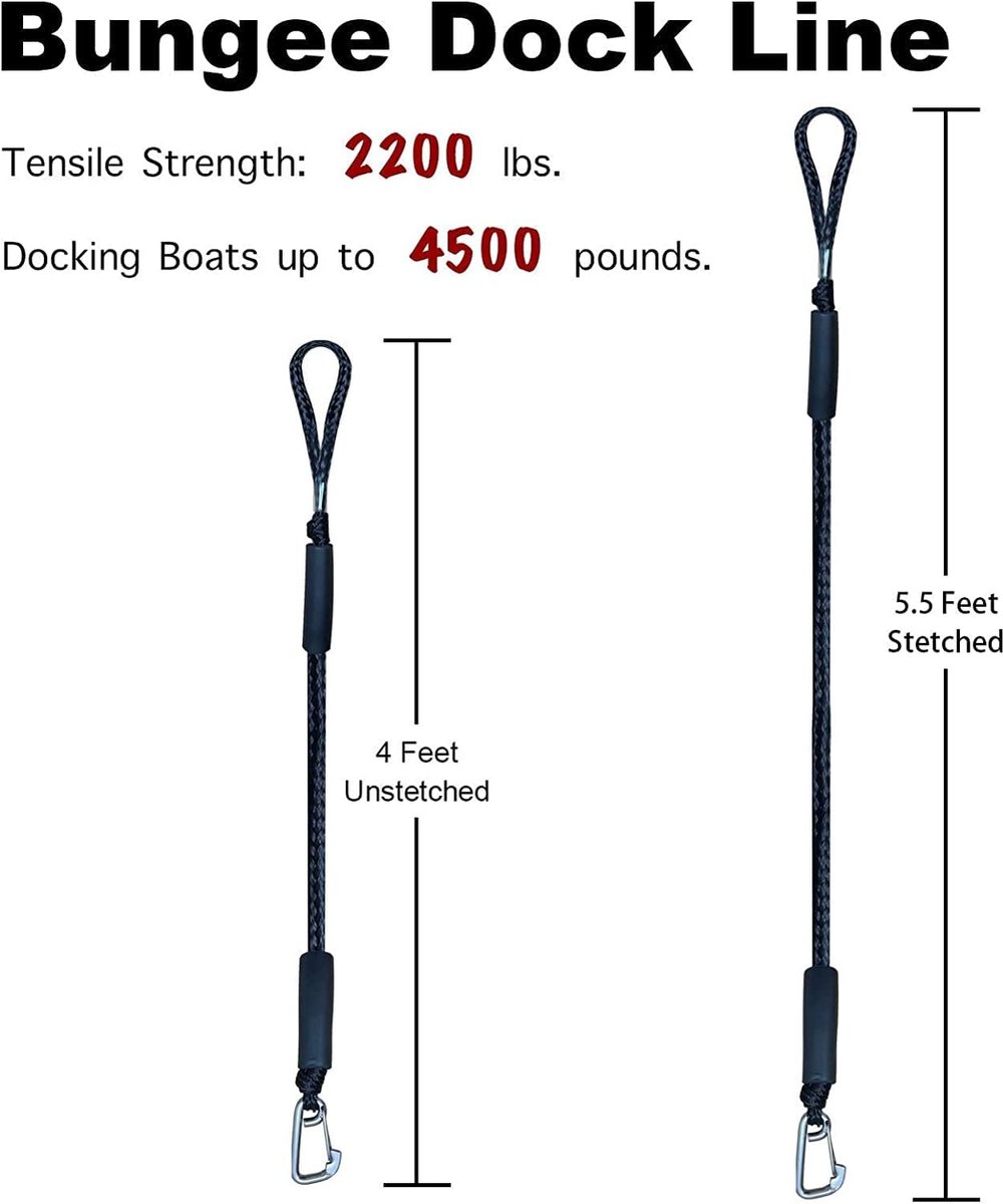 Elastic Boat Mooring Rope Bungee Dock Line Black – Sumo Deals Close-Up Of The Clear Sliding Pvc Adjustment Tube On An Elastic Boat Mooring Rope