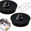 Universal rubber sink and bath plug set with chain 2 pack in matte black