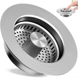 3-in-1 stainless steel sink drain strainer stopper inserted in kitchen sink