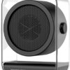: Electric Heater Portable Table Small Household Black sitting on a modern wooden desk
