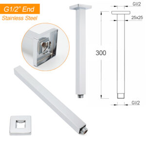 Chrome Square 12&Quot; Rain Shower Head &Amp; Ceiling Arm Set – Sumo Deals Measurement Layout Drawing For The 300Mm Square Head And 1/2 Inch Female Connector Pipe Thread.