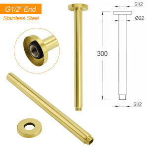 Brushed Gold Round Ceiling Shower Head Set – Sumo Deals Luxury Bathroom Renovation Showing A Ceiling-Mounted Brushed Gold Round Shower Head