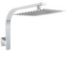 Chrome square 10 inch gooseneck rain shower set fixed to a modern tiled wall