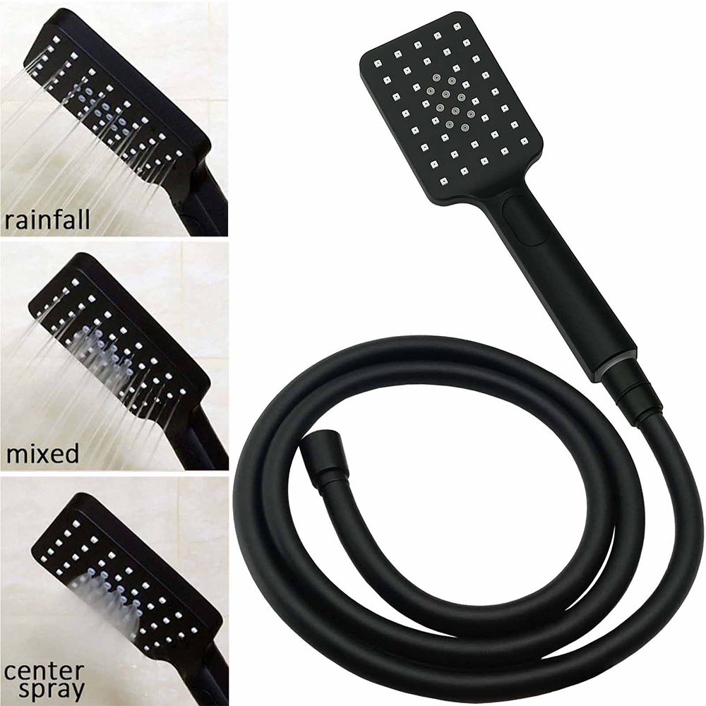 Matt Black Dual Rainfall Shower Set With Handheld – Sumo Deals Close Up Of 16 Inch Matte Black Square Rainfall Shower Head With Grey Rubber Nozzles