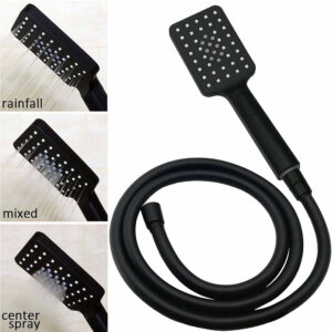 Giant 16 Inch Square Matt Black Rainfall Shower Head On Curved Brass Arm