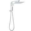 Chrome dual square rain shower head set with overhead geometric plate and handheld wand